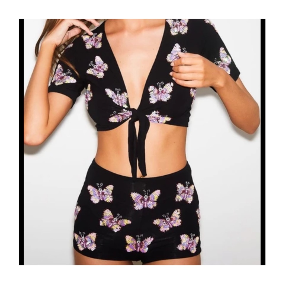 Butterfly baby embellished top and hot pants